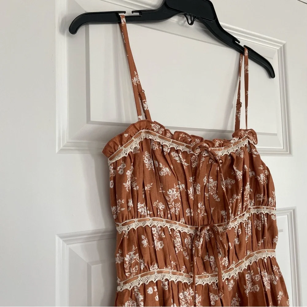 Sincerely Jules Burnt Orange Floral Maxi Dress Cottagecore Lace Trimmed - Picture 4 of 6